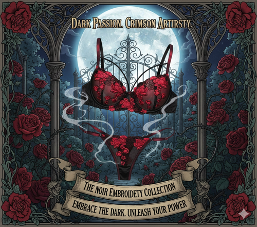 Bold Contrast Rose Embroidery Bra Set: Seductive Black & Red Floral Lace Lingerie - Two-Piece Luxury Intimates for Romantic Nights