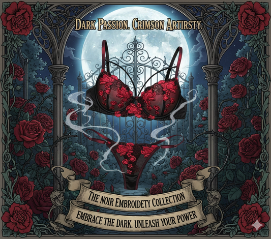 Bold Contrast Rose Embroidery Bra Set: Seductive Black & Red Floral Lace Lingerie - Two-Piece Luxury Intimates for Romantic Nights