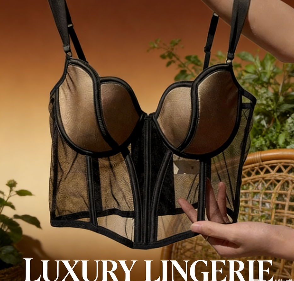 French Style Fishbone Corset Bra: Breathable Lace Shaper Lingerie - Elegant Beauty Back Underwear - Transparent Push Up Bralette