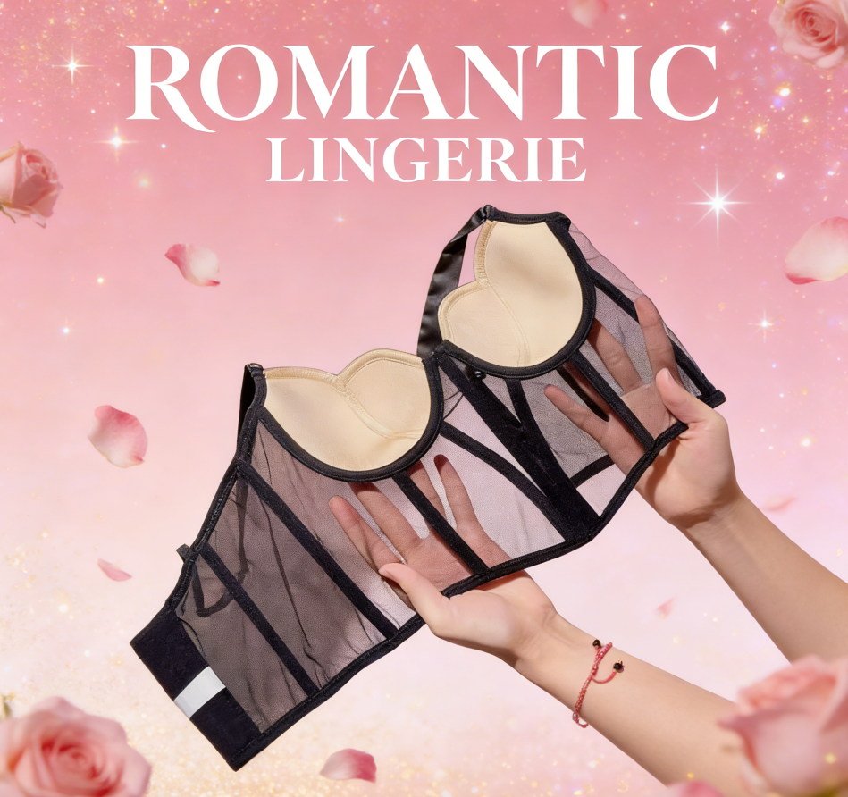 French Style Fishbone Corset Bra: Breathable Lace Shaper Lingerie - Elegant Beauty Back Underwear - Transparent Push Up Bralette
