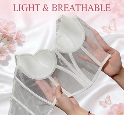 French Style Fishbone Corset Bra: Breathable Lace Shaper Lingerie - Elegant Beauty Back Underwear - Transparent Push Up Bralette